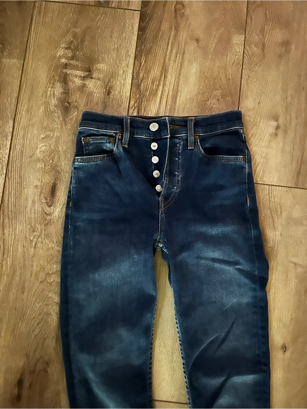 Re/Done High-Rise Dark Blue Button-Fly Straight Jeans